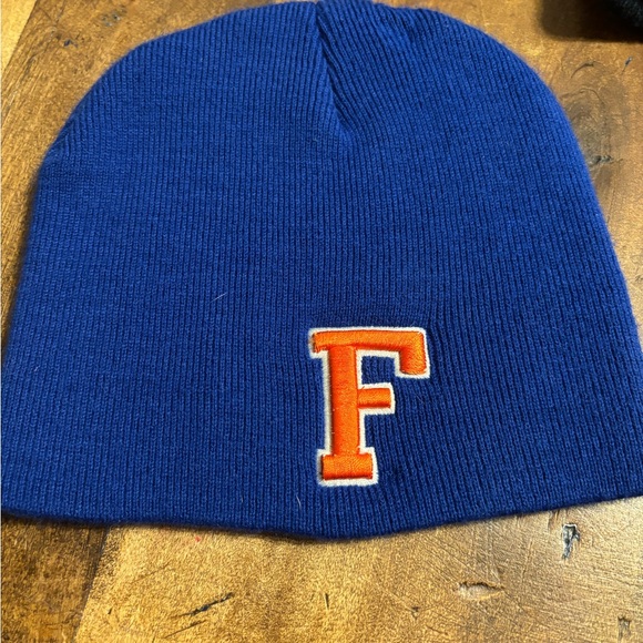 Blue Knit Beanie Hat with Orange Logo - Picture 3 of 3